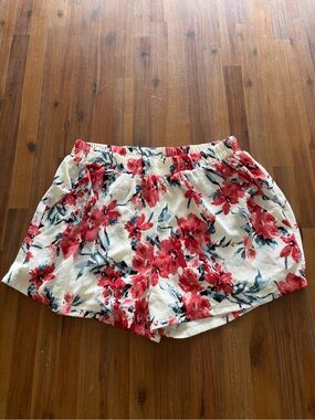 bishop + young Cream Floral Dressy Shorts with Red Blossoms